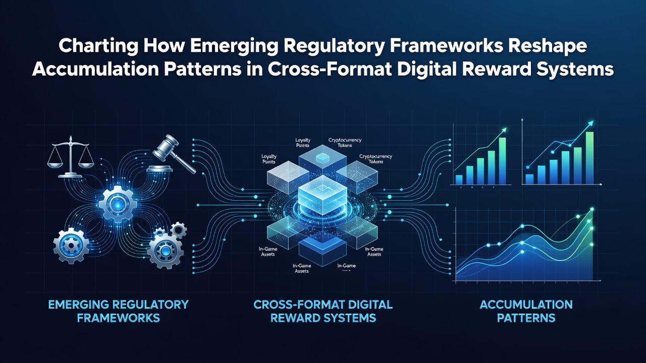 Regulatory frameworks diagram showing digital reward accumulation across multiple formats and platforms