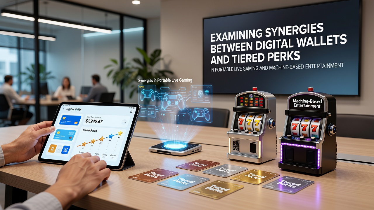 Digital wallet integration with mobile gaming apps showing tiered reward screens and transaction flows