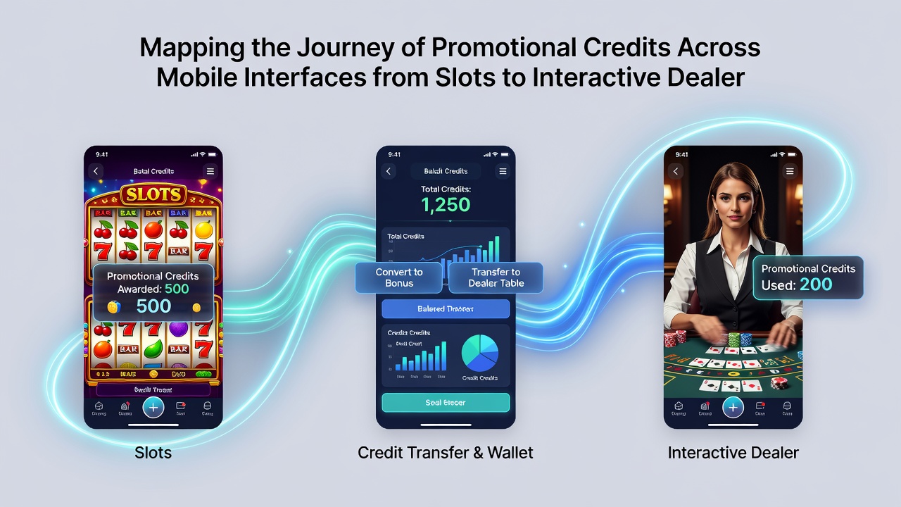 Live dealer table interface displaying transferred promotional credits on a mobile device