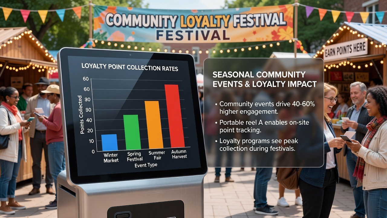 Mobile device displaying loyalty point progress during a card game session at an outdoor community event