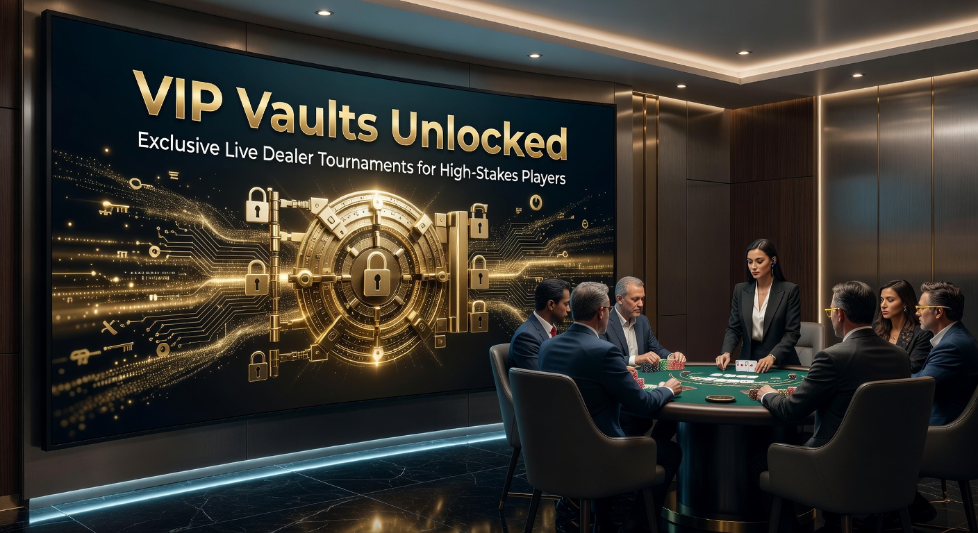 High-stakes players gathered around a live dealer table in a virtual VIP tournament, cards and chips in play under dramatic lighting
